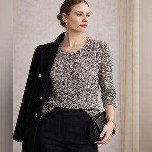 Eileen Fisher Cable Knit Sweater 100% Organic Cotton Black and White siz…